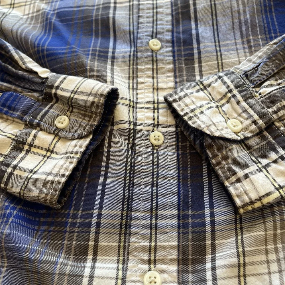 Vintage Ralph Lauren Mens XL Plaid Check Button Down Long Sleeve Shirt Blue
